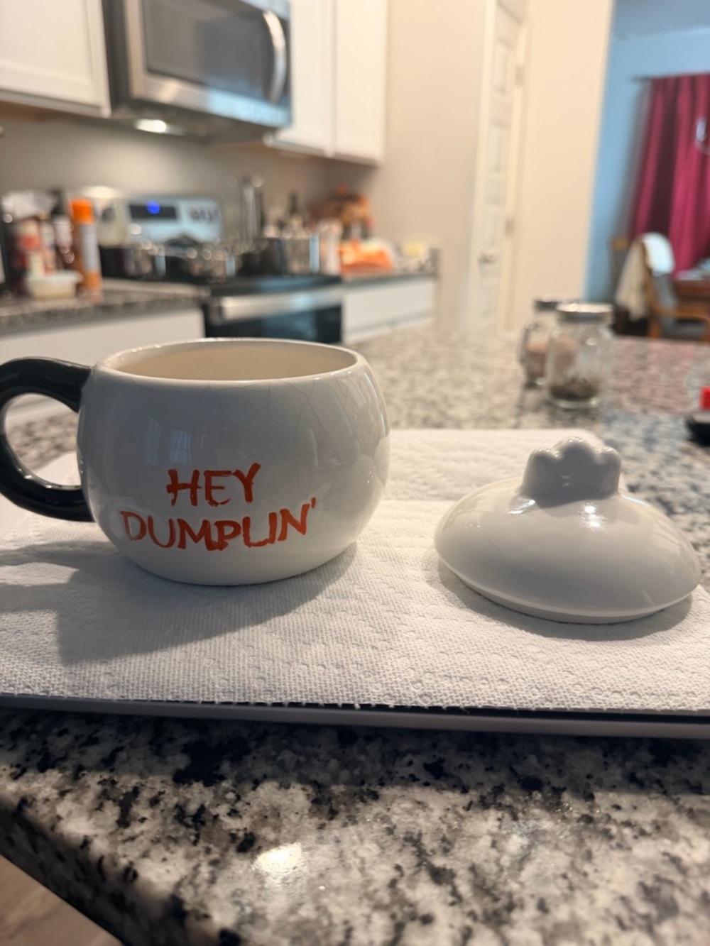 Hey Dumplin' White Ceramic Mug with Lid - Home Dining